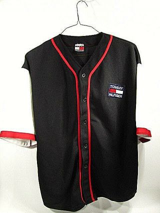 Vintage Tommy Hilfiger Big Logo Baseball Jersey Black White Red Size Xxl Rare