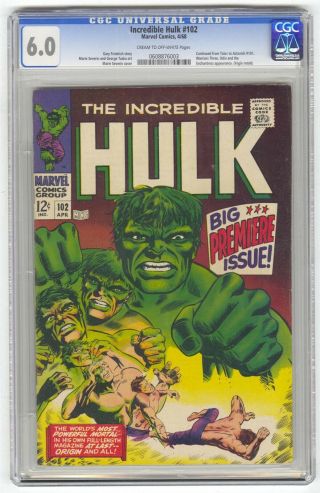 Incredible Hulk 102 Cgc 6.  0 Vintage Marvel Comic Key 1st Issue Origin Retold