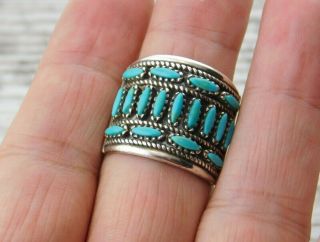 Vtg Old Pawn Zuni Cluster Needle Petit Point Turquoise Sterling Silver Ring 8.  75