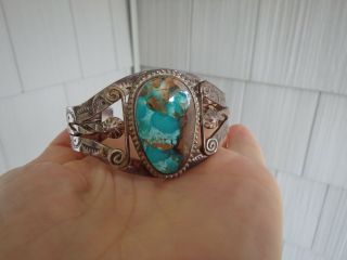 Vintage Royston Turquoise Sterling Silver South Western Cuff Bracelet