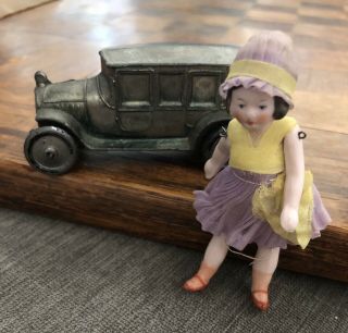 Antique Bisque Doll Flapper Tiny 2” German? Miniature Molded Bob Cloche