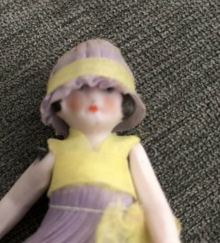 Antique Bisque Doll Flapper Tiny 2” German? Miniature Molded Bob Cloche 3