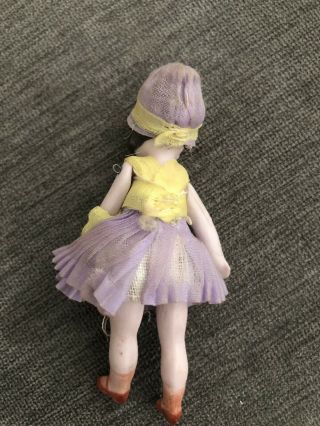 Antique Bisque Doll Flapper Tiny 2” German? Miniature Molded Bob Cloche 5