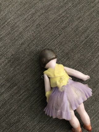 Antique Bisque Doll Flapper Tiny 2” German? Miniature Molded Bob Cloche 6