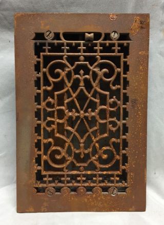 One Antique Cast Iron Decorative Heat Grate Floor Register 6x10 Vintage 762 - 18c