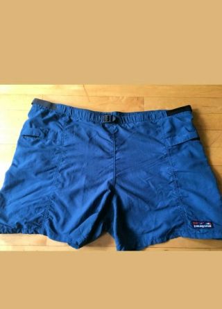 Rare Vintage Mens Patagonia Baggies Swim Shorts Trunks Navy Blue Belt Hybrid