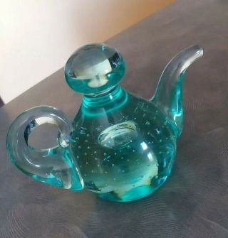 Vintage Aqua Tiffin Art Glass Teapot Controlled Bubbles Paperweight