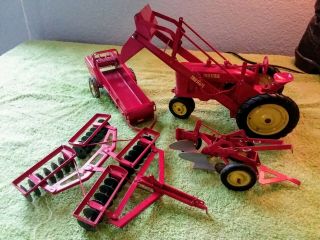 Vintage Tru Scale Tractor With Loader,  And Implements