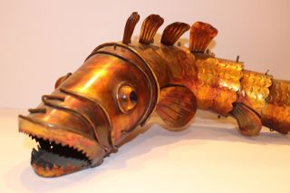 Vintage Nautical Metal Folk Art Fish Sculpture In The Manner Of Curtis Jere