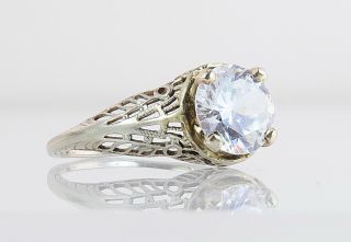 Antique Art Deco 2ct Round White Diamond 14k White Gold Filigree Wedding Ring