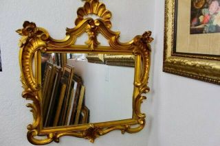 Vintage Gold Decorative Oval Mirror W/ Carved Wood Frame Made In Italy