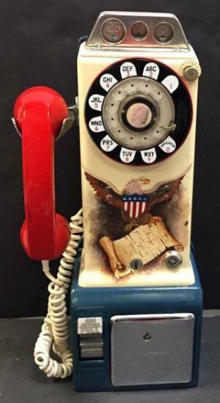 Vintage Western Electric Payphone,  3 Slot Rotary Telephone,  Patriotic Theme,  Nr