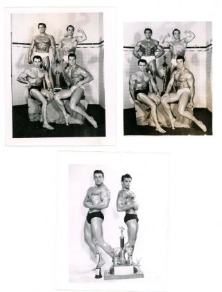 3 Ea Rare Vintage 1940s Bob Mizer Amg Photos Male Nude Beefcake Bodybuild Muscle