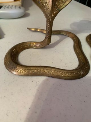 Vintage Brass Pair Cobra Candle Holders Snake Cool Unique Flea Market Find 3