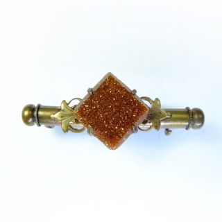 Antique Victorian German Goldstone Nanny Brooch Secret Sewing/etui Brooch Pin