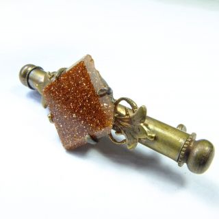 Antique Victorian German Goldstone Nanny Brooch Secret Sewing/Etui Brooch Pin 3