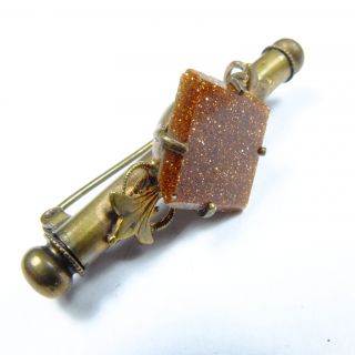 Antique Victorian German Goldstone Nanny Brooch Secret Sewing/Etui Brooch Pin 4