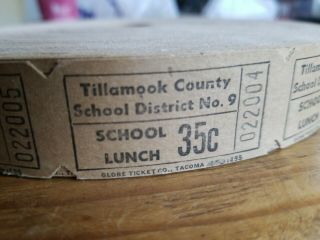 Vintage Tillamook County School District 9 Lunch Ticket Roll - Globe Ticket Co.