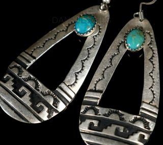 Vintage Old Pawn Navajo 1980s Sterling Silver Turquoise Dangle Earrings