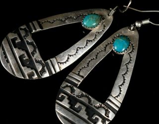 Vintage Old Pawn NAVAJO 1980s Sterling Silver Turquoise DANGLE Earrings 2