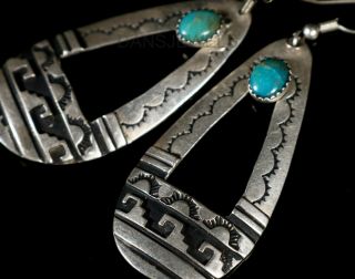 Vintage Old Pawn NAVAJO 1980s Sterling Silver Turquoise DANGLE Earrings 3