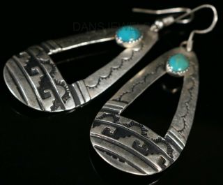 Vintage Old Pawn NAVAJO 1980s Sterling Silver Turquoise DANGLE Earrings 4