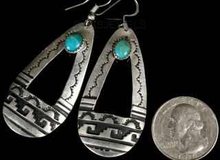 Vintage Old Pawn NAVAJO 1980s Sterling Silver Turquoise DANGLE Earrings 5