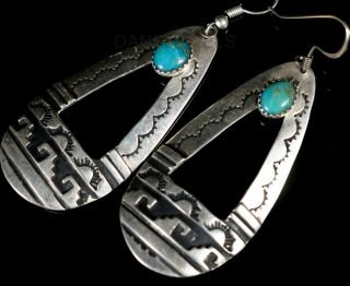 Vintage Old Pawn NAVAJO 1980s Sterling Silver Turquoise DANGLE Earrings 6