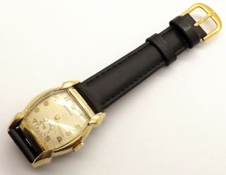 VINTAGE 1950 ' S BENRUS MENS WRIST WATCH W/ GREAT FLARED LUGS RUNS WELL 2