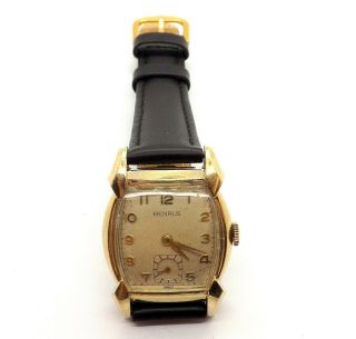 VINTAGE 1950 ' S BENRUS MENS WRIST WATCH W/ GREAT FLARED LUGS RUNS WELL 3