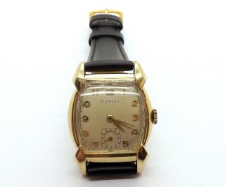 VINTAGE 1950 ' S BENRUS MENS WRIST WATCH W/ GREAT FLARED LUGS RUNS WELL 4
