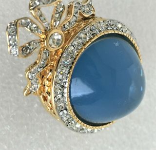 Joan Rivers Russian Faberge Egg Rhinestone Moonstone Moonglow Lucite Brooch Pin