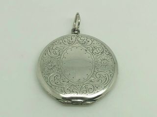 Antique Georgian/victorian Sterling Silver Engraved Flower Round Locket Pendant