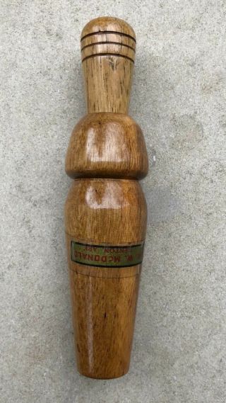 Vintage K.  W.  Mcdonald Of Benton,  Ar Duck Call With Red And Gold Water Label