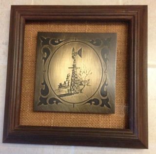 Windmill Etched In Metal By C M (mike) Henderson,  Texas,  Signed,  Vintage,  Decor