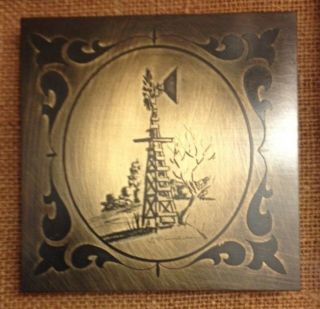 Windmill Etched in Metal by C M (Mike) Henderson,  Texas,  Signed,  Vintage,  Decor 2
