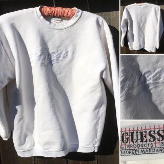 Vintage Guess Sweatshirt Made In Usa Embroidered White Spell Out S/m