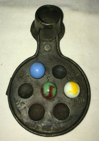 ANTIQUE CAST IRON MARBLE GAME TOY VINTAGE GAMING GAMBLING RARE PAT APLD FOR OLD 4