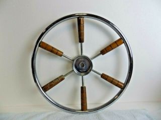 Vintage Boat Steering Wheel - Chrome 6 Spoke / Wood - 17.  25 " Round