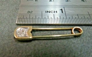 Vintage 14k Solid Yellow White Gold Diamond Safety Pin 1.  1 Gram