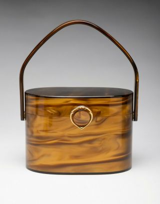 Vintage Wilardy Pearlized Caramel Or Tortoise Shell Purse Oval Lucite