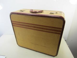 Vintage Aero - Pak Striped Tweed Suitcase W/red Trim - 21 " X 18 1/2 " X 8 "
