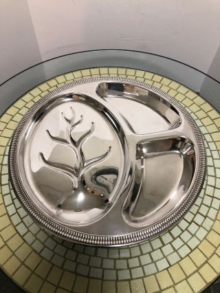 Vtg Reed & Barton 16” Round Footed Silver Plated Indented Meat Tray Euc