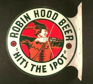 Vintage Robin Hood Beer Flange Sign Rare Old Advertising Tin 1950s