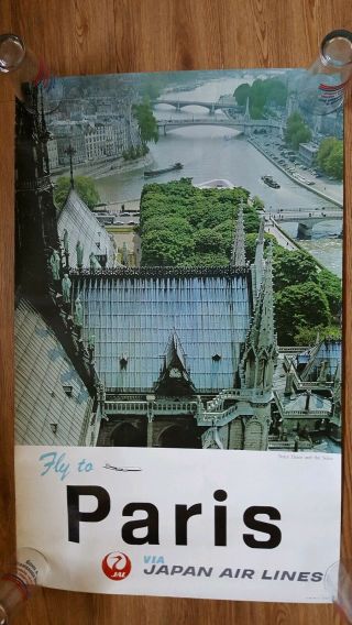 Japan Air Lines To Paris Travel Poster,  Vintage Travel Poster, .