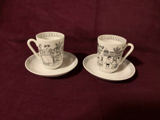 Vintage Arabia By Finland,  Emilia,  Set Of Two 6 Oz.  Cups And Saucers,  Uosikkine