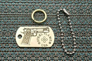 Steel Flame 1911.  45 Brass Dog Tag W/bead Chain,  Vintage Steel Flame