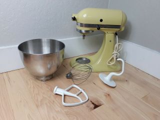 Vintage K45 Yellow Hobart Kitchen Aid 10 - Speed Stand Mixer,  Bowl Attachments