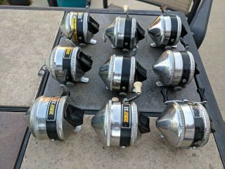 9 Vintage Zebco 33 Fishing Reels,  All Metal Foot,  All,  Made In USA 2