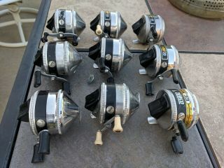 9 Vintage Zebco 33 Fishing Reels,  All Metal Foot,  All,  Made In USA 3